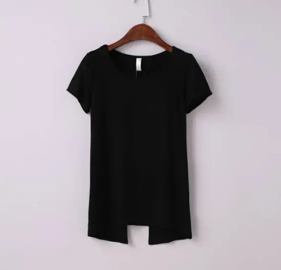 Sexy Harajuku Camiseta Soft Back Slit Shirt T Shirt Women Brandy Melville Short Sleeve Tee Dames Kleding Tops 1