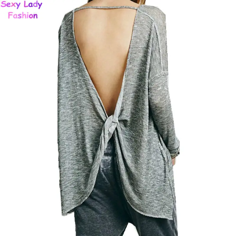 Sexy Harajuku Deep Backless Kink Shirt T Shirt Women Aa Brandy Melville Long Sleeve Tee Dames Kleding Tops 2