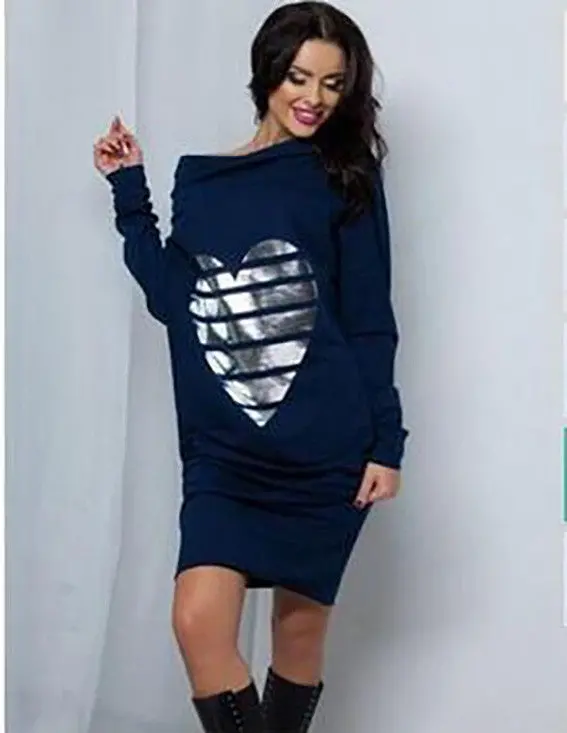 Sexy Heart Print Loose Casual Mini Bodycon Dresses Warm Women Long Sleeve Dress Off Shoulder Sexy Dress Vestidos Gv327 5