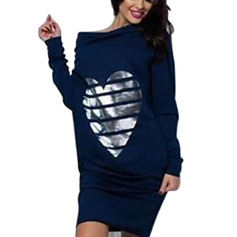 Sexy Heart Print Loose Casual Mini Bodycon Dresses Warm Women Long Sleeve Dress Off Shoulder Sexy Dress Vestidos Gv327 5