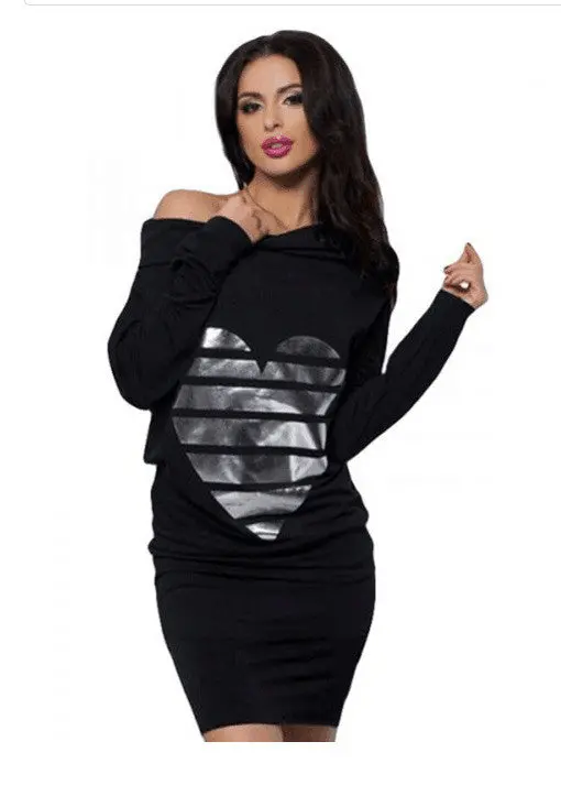 Sexy Heart Print Loose Casual Mini Bodycon Dresses Warm Women Long Sleeve Dress Off Shoulder Sexy Dress Vestidos Gv327 7