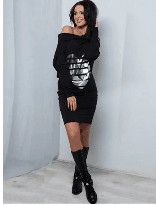 Sexy Heart Print Loose Casual Mini Bodycon Dresses Warm Women Long Sleeve Dress Off Shoulder Sexy Dress Vestidos Gv327 8