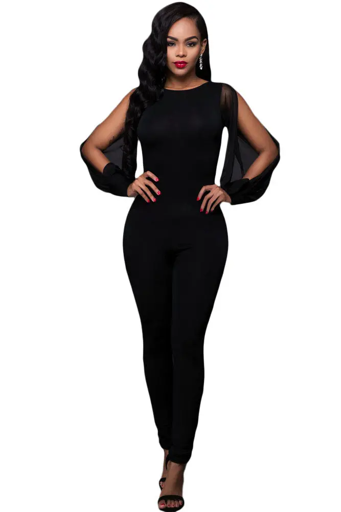 Sexy Hollow Out Mesh Long Sleeve Bodycon Jumpsuit Backless Elegant Rompers Jumpsuit Long Pants 1