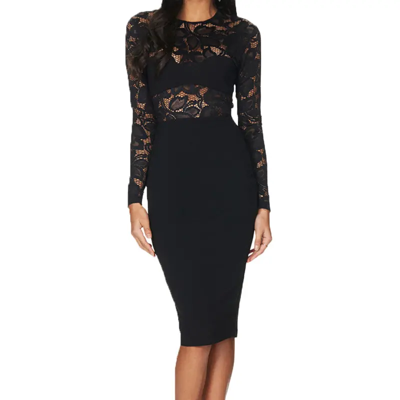 Sexy Hollow Out White Lace Dress Elegant Bodycon Party Dress Women Long Sleeve Casual Dresses Fashion 1