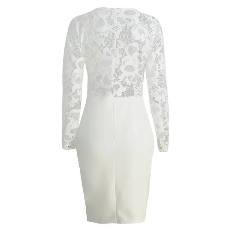 Sexy Hollow Out White Lace Dress Elegant Bodycon Party Dress Women Long Sleeve Casual Dresses Fashion 6