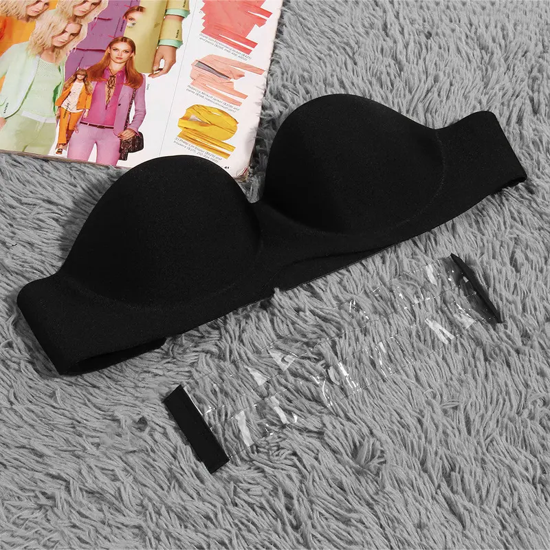 Sexy Invisible Blade Strapless Gather Push Up Bra Invisible Blade Transparent Clear Nude Black Underwear 1