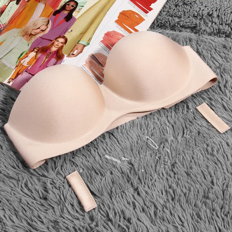 Sexy Invisible Blade Strapless Gather Push Up Bra Invisible Blade Transparent Clear Nude Black Underwear 5