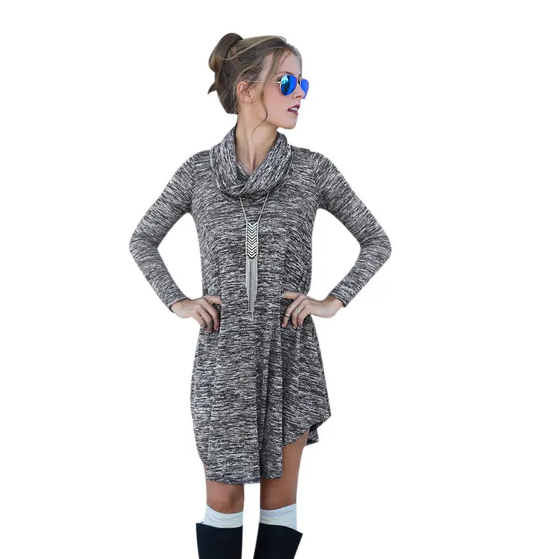Sexy Knitting Dress Women Long Sleeve Knit Jumper Pullover Dress Warm Sweater Dress Slim Robe 1
