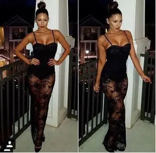 Sexy Lace Embroidery Mesh Club Dresses Black Night Club Party Dresses Maxi Long Lace Dress Bodycon Women Dress 1