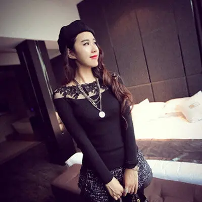 Sexy Lace Long Sleeve Vetement S Remeras Mujer Casual Caliente Mujeres Casual Blusas De Manga Larga 2