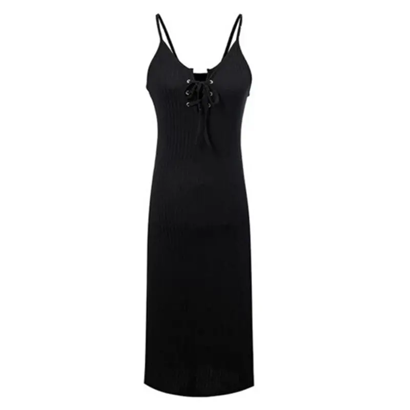 Sexy Lacing Up Spaghetti Strap Stretch Midi Dress Woman Knitted Brandage Elegant Dress Vestido Robe Longue Elbise Jurken 1