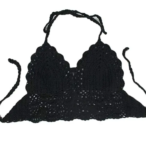 Sexy Ladies Backless Bustier Halter Bra Knitted Crop Crochet Bikini With Blackwhite Color One Size 1