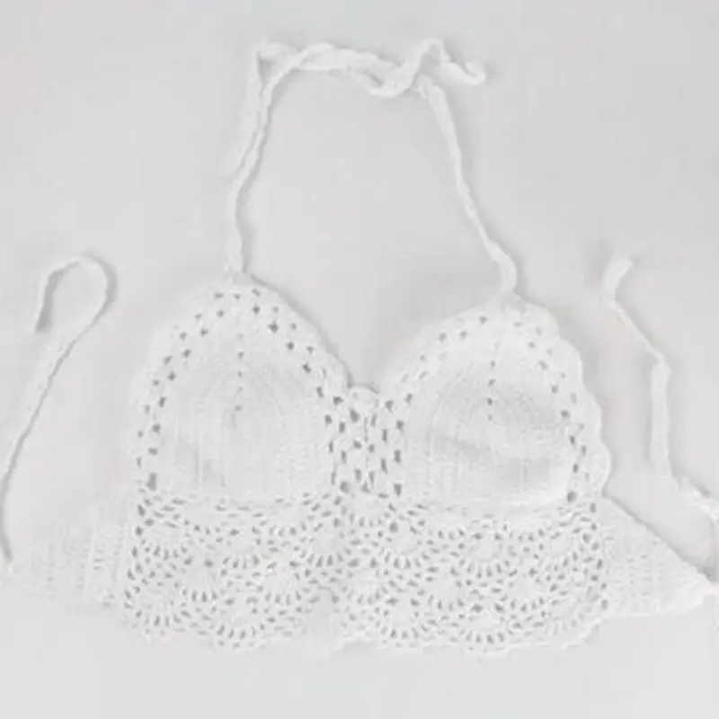 Sexy Ladies Backless Bustier Halter Bra Knitted Crop Crochet Bikini With Blackwhite Color One Size 2