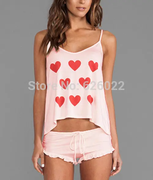 Sexy Ladies Styish Sexy Heart Shape Sling Vest & Purfle Pants Modal Sets Pajamas Home Clothes Suit Pajama 4