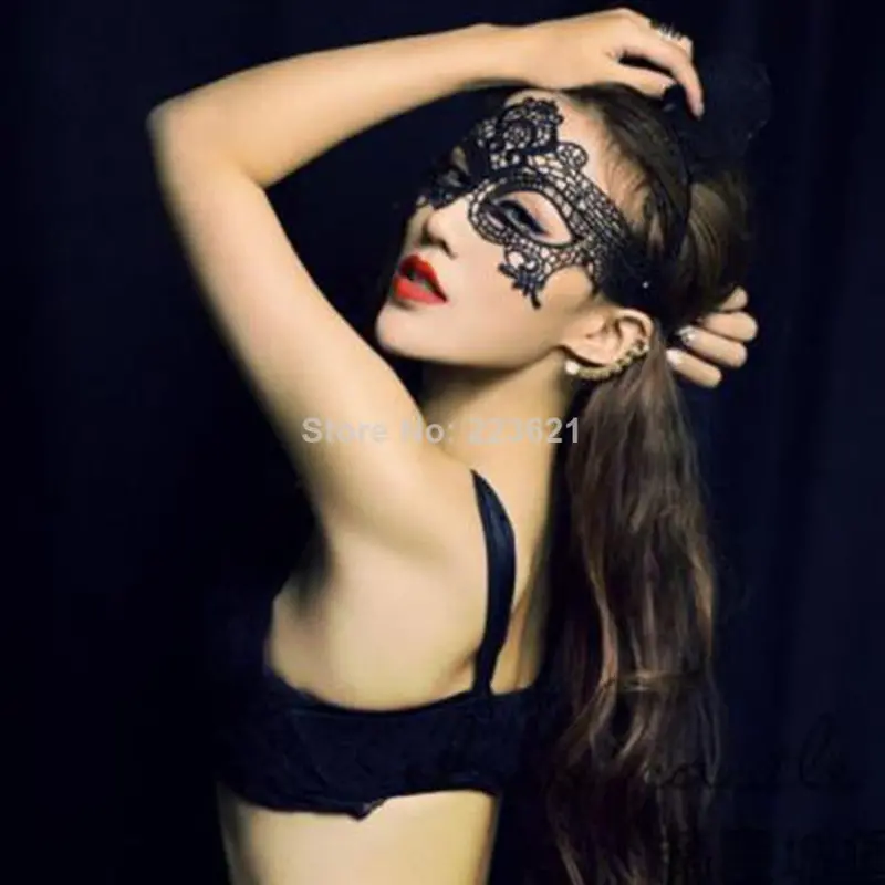 Sexy Lady Black Lace Mask Hollow Out Cat Bat Veil Halloween Masquerade 1