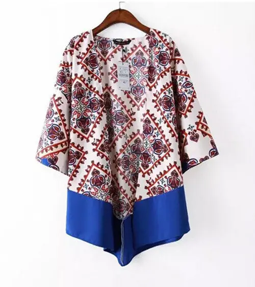 Sexy Lady Women Retro Ethnic Paisley Floral Print Contrast Color Hem Long Cardigan Kimono Shirt Blouses Tops Sunscreen 1