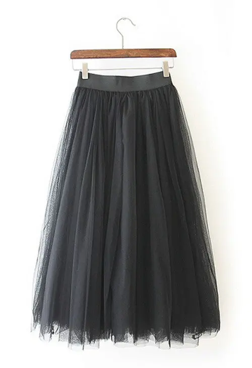 Sexy Lady Women's Vintage Princess Hepburn Mesh Lace Swing Skirt Elastic High Waist A-Line Pleated Midi Ball Gown Skirt 1