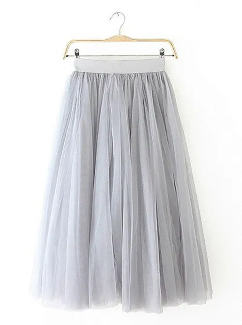Sexy Lady Women's Vintage Princess Hepburn Mesh Lace Swing Skirt Elastic High Waist A-Line Pleated Midi Ball Gown Skirt 2