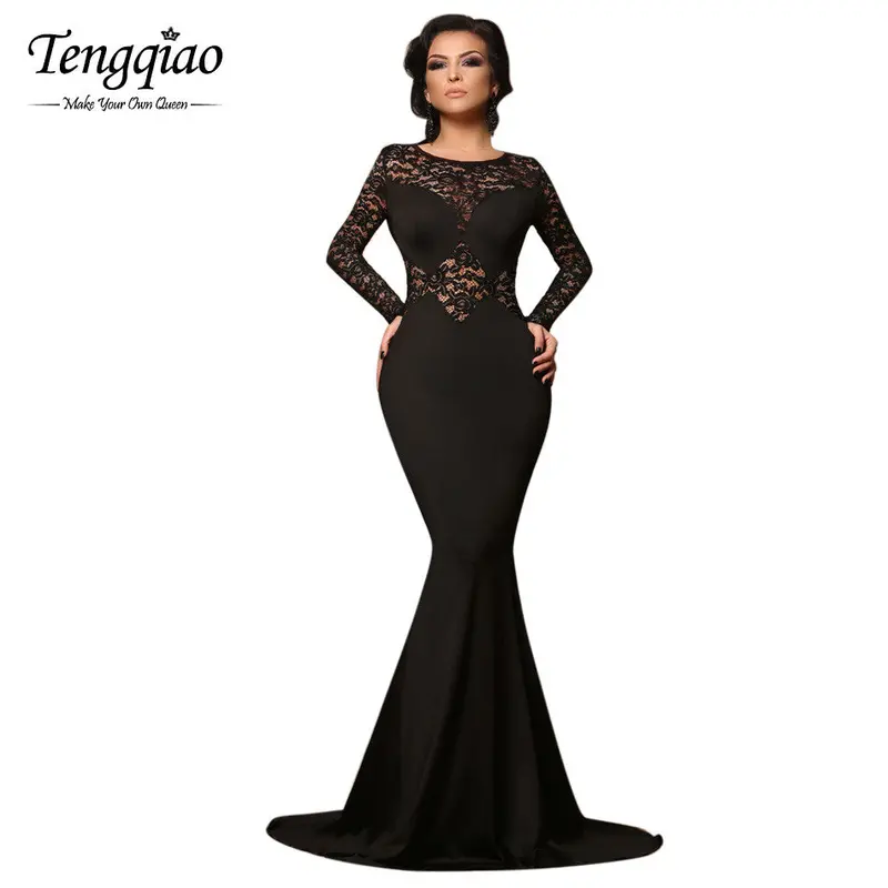 Sexy Long Sleeve Black Lace Floor Length Dress Bodycon Party Long Dress For Black Long Dress 1