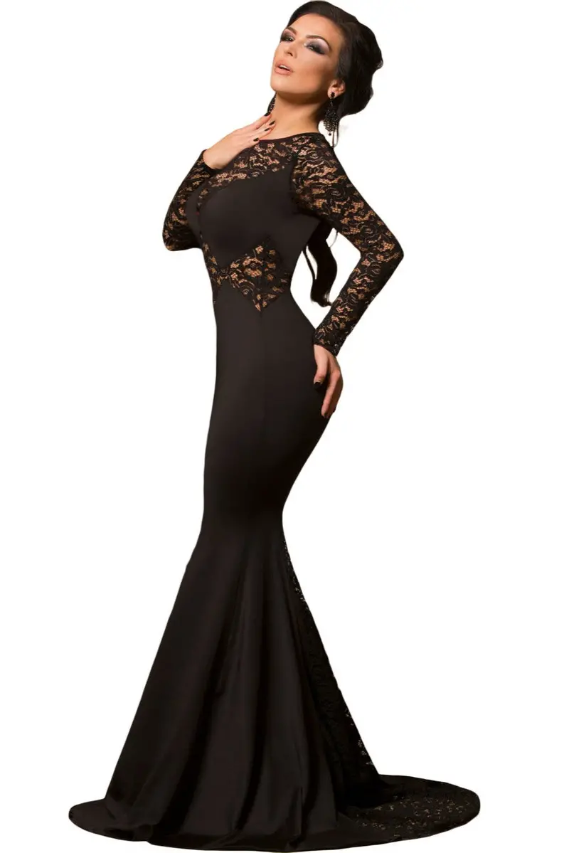 Sexy Long Sleeve Black Lace Floor Length Dress Bodycon Party Long Dress For Black Long Dress 3