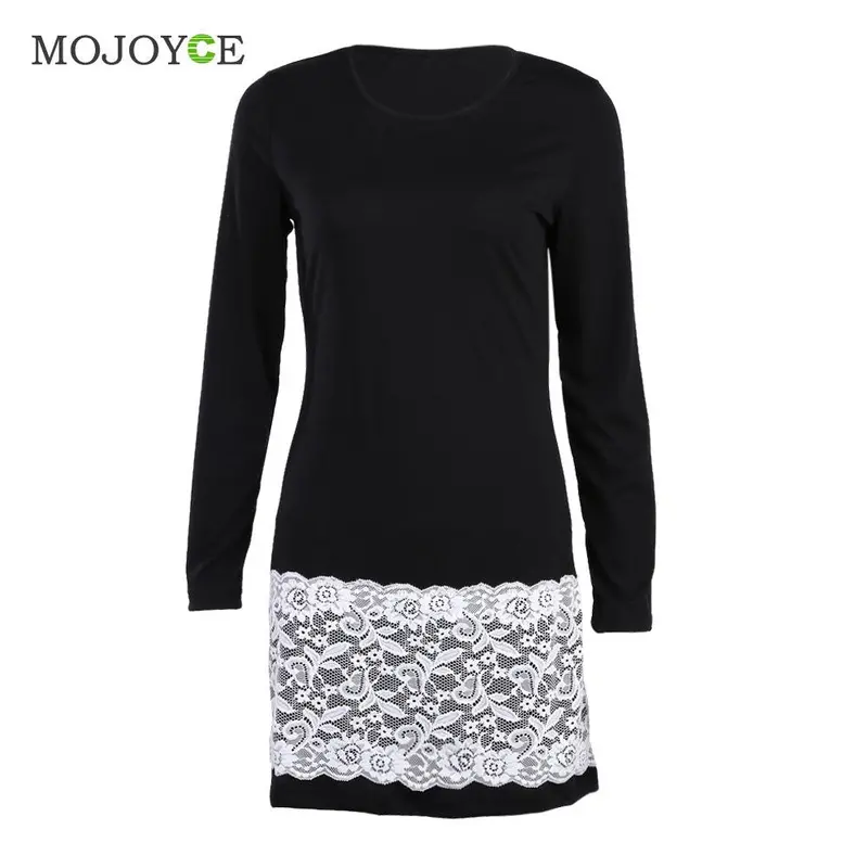 Sexy Long Sleeve Lace Mini Women Dress Vestidos Party Bodycon Dress Black/White O Neck Dress Vestido De Festa 1