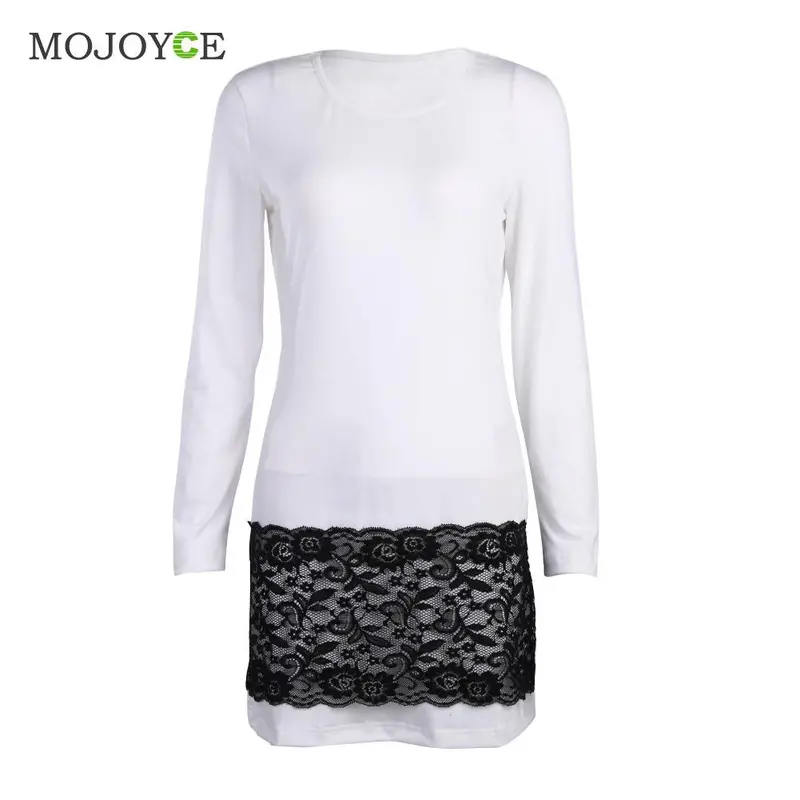 Sexy Long Sleeve Lace Mini Women Dress Vestidos Party Bodycon Dress Black/White O Neck Dress Vestido De Festa 4