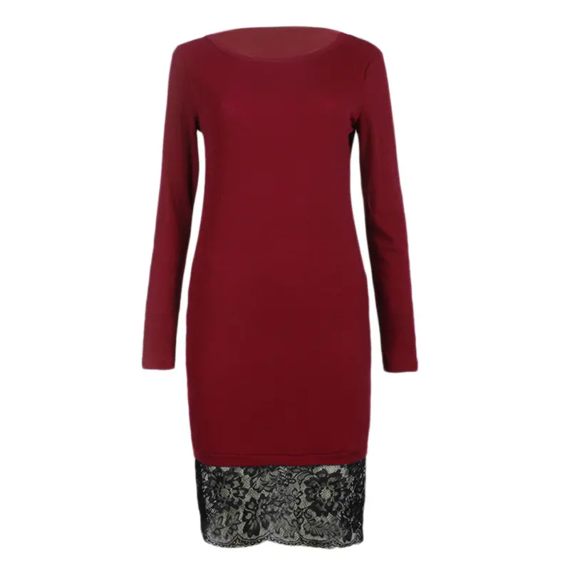 Sexy Long Sleeve Lace Splice Women Dress Bodycon Party Dress Black Dress Vestidos Femininos 5