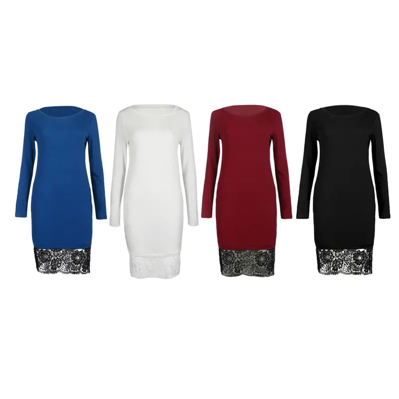Sexy Long Sleeve Lace Splice Women Dress Bodycon Party Dress Black Dress Vestidos Femininos 5