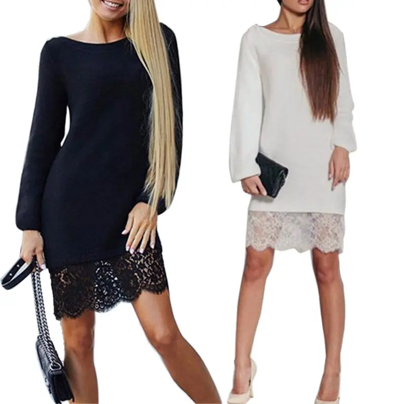 Sexy Long Sleeve Lace Splice Women Dress Bodycon Party Dress Black Dress Vestidos Femininos 8