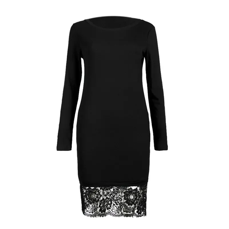 Sexy Long Sleeve Lace Splice Women Dress Bodycon Party Dress Black Dress Vestidos Femininos 9