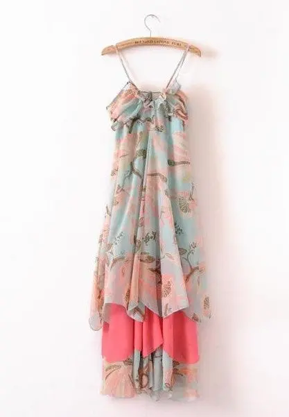 Sexy Maxi Women's Bohemian Printed Floral Spaghetti Strap Long Chiffon Dresses Gisele Long Dress Ethnic Free Ship 1