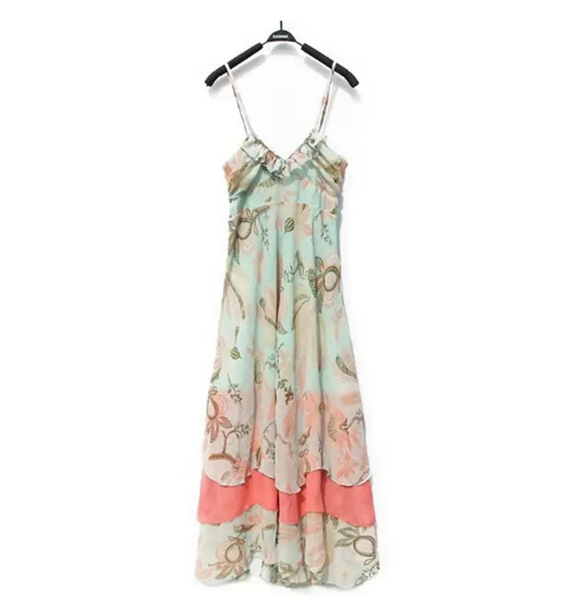 Sexy Maxi Women's Bohemian Printed Floral Spaghetti Strap Long Chiffon Dresses Gisele Long Dress Ethnic Free Ship 5