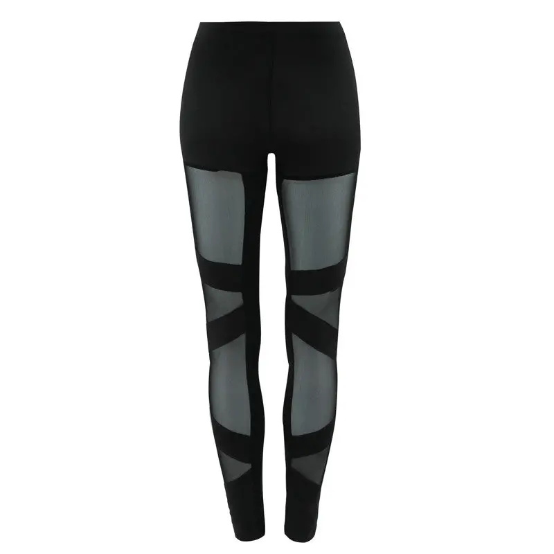 Sexy Mesh Stitching Women Leggings High Waist Leggins Bandage Fitness Leggings Sportswear Skinny Pants 1