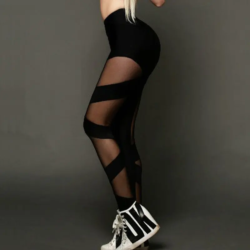 Sexy Mesh Stitching Women Leggings High Waist Leggins Bandage Fitness Leggings Sportswear Skinny Pants 3