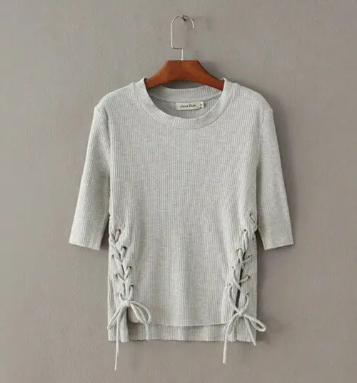 Sexy Metal Eyelets Lacing Up Side T Shirt Bralette Bustier O Neck Strappy Side Tee Tops 3 Color 4