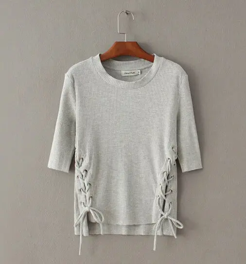 Sexy Metal Eyelets Lacing Up Side T Shirt Bralette Bustier O Neck Strappy Side Tee Tops 3 Color 8