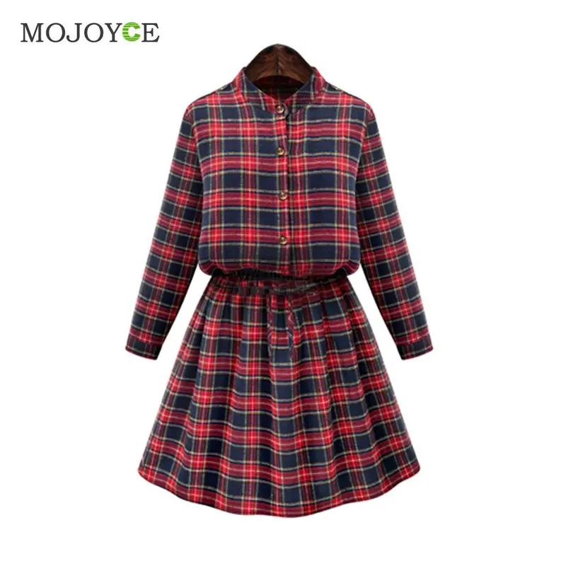 Sexy New Red Plaids Dress Long Sleeve Women Dress Casual Party Short Mini Dress Plus Size 2Xl 3Xl 4Xl 5Xl Vestido 1