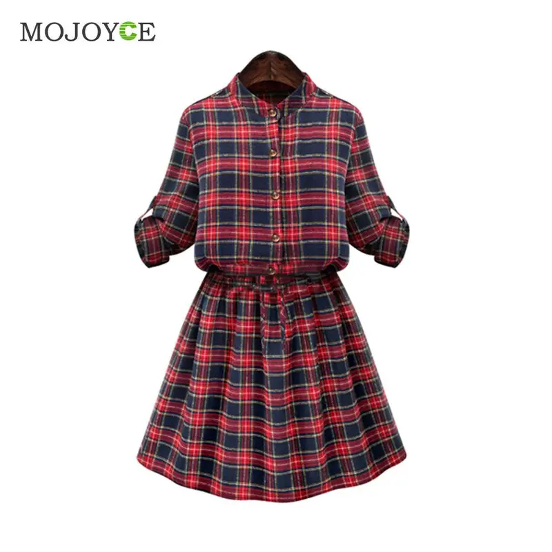 Sexy New Red Plaids Dress Long Sleeve Women Dress Casual Party Short Mini Dress Plus Size 2Xl 3Xl 4Xl 5Xl Vestido 3