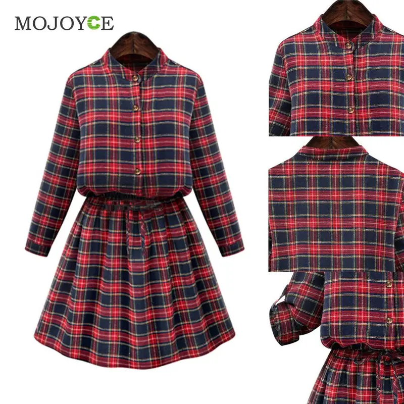 Sexy New Red Plaids Dress Long Sleeve Women Dress Casual Party Short Mini Dress Plus Size 2Xl 3Xl 4Xl 5Xl Vestido 4