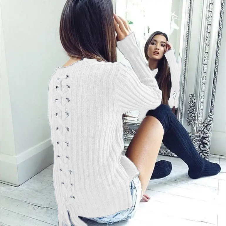 Sexy O Neck Knitted Pullover Sweaters Long Sleeve Bandage Sweaters Women's Sweater Gv410-2 9