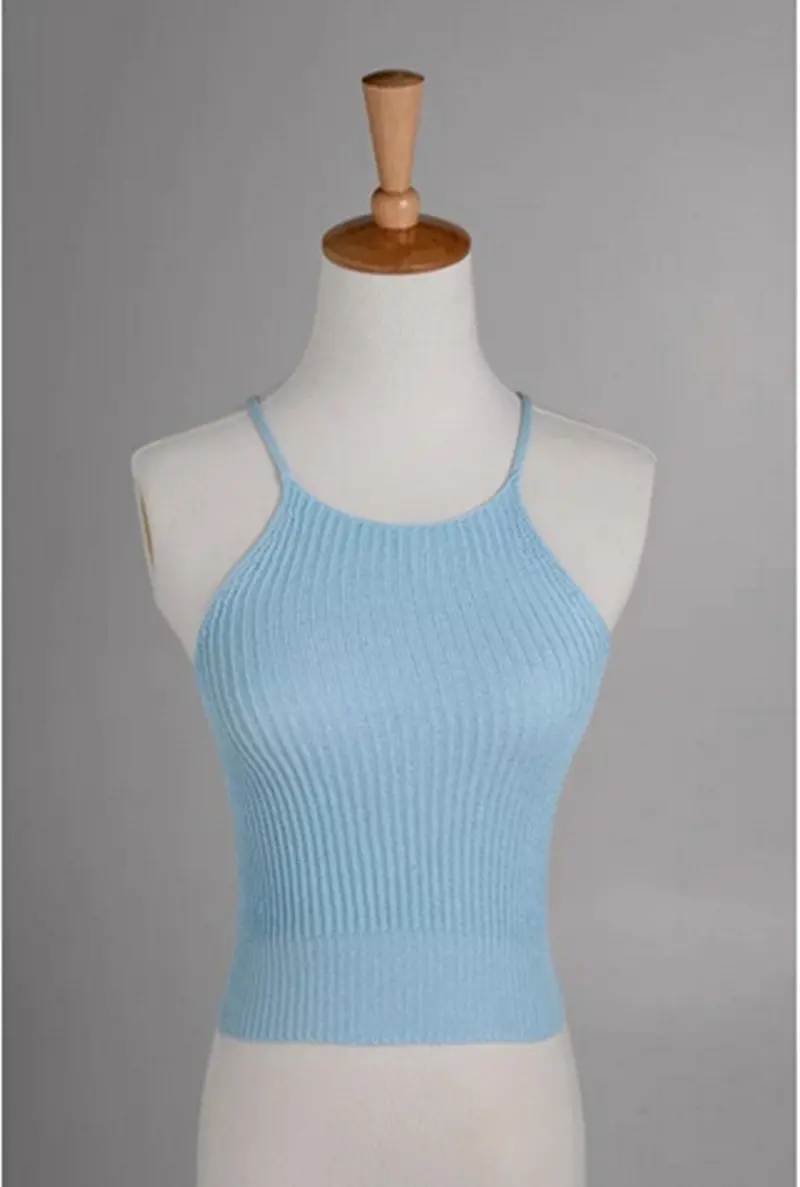 Sexy O-Neck Knitted Spaghetti Strap Short Camis Top Women's Street Camisole Tee T-Shirts Tops 3 Color 1