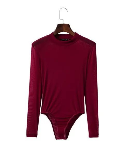 Sexy O Neck Long Sleeve Mesh Bodysuit Woman Solid Color Perspective Tight Short Jumpsuit Slim Fit Rompers Playsuits 4 Colors 4