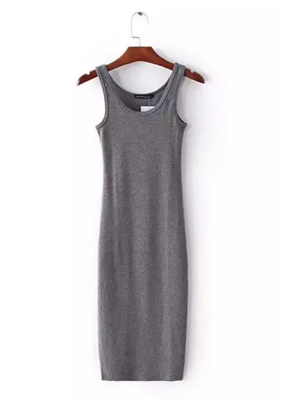 Sexy O Neck Stretch Midi Dress Women Brandy Melville Aa Vintage Package Hips Long Tank Dresses 4 Colors 2