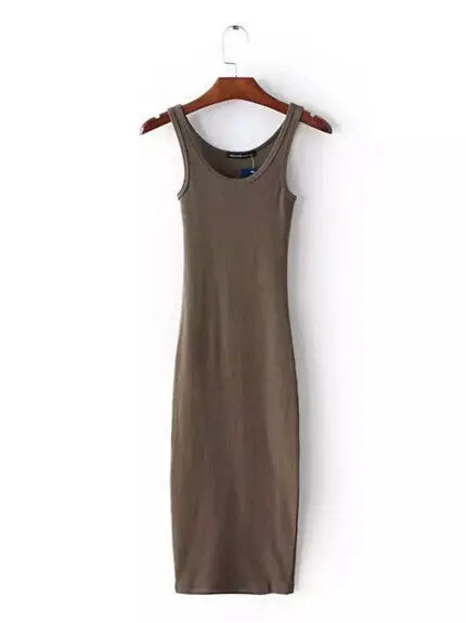 Sexy O Neck Stretch Midi Dress Women Brandy Melville Aa Vintage Package Hips Long Tank Dresses 4 Colors 3