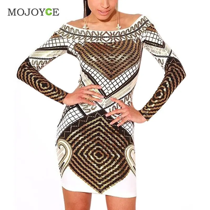Sexy Off Shoulder Bodycon Bandage Women Dress Vestidos Fashion Long Sleeve Slash Neck Dress Dress Vestido De Festa 1