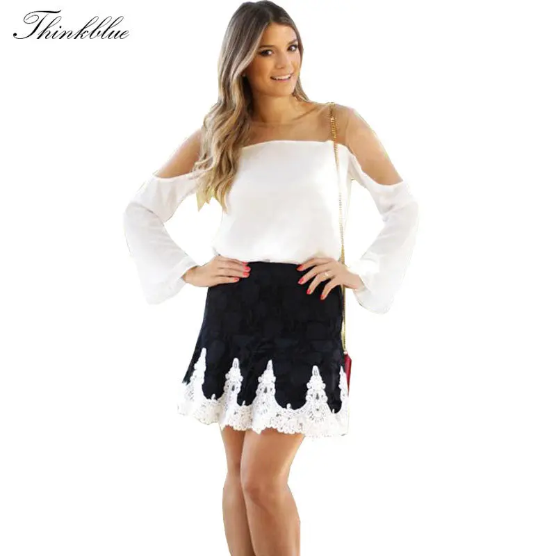 Sexy Off Shoulder Chiffon Blouse Women Long Sleeve Mesh Patchwork Shirts Women Plus Size Blusa Feminina Xl 4