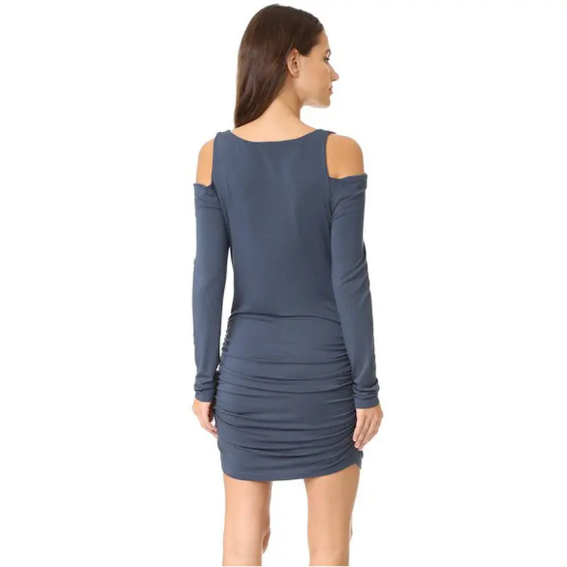 Sexy Off Shoulder Dress Robe Femme Long Sleeve Slim Draped Bodycon Dress Cold Shoulder Mini Party Dress Ropa Mujer 4