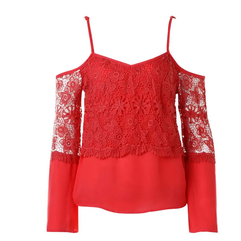 Sexy Off Shoulder Lace Women Tops Long Sleeve Shirt Women Hollow Out Sleeve Crop Tops Women Blouse Blusa Plus Size 3