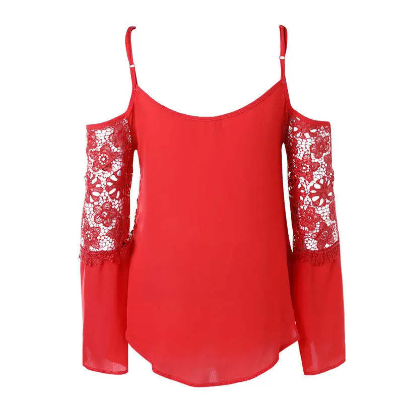 Sexy Off Shoulder Lace Women Tops Long Sleeve Shirt Women Hollow Out Sleeve Crop Tops Women Blouse Blusa Plus Size 4