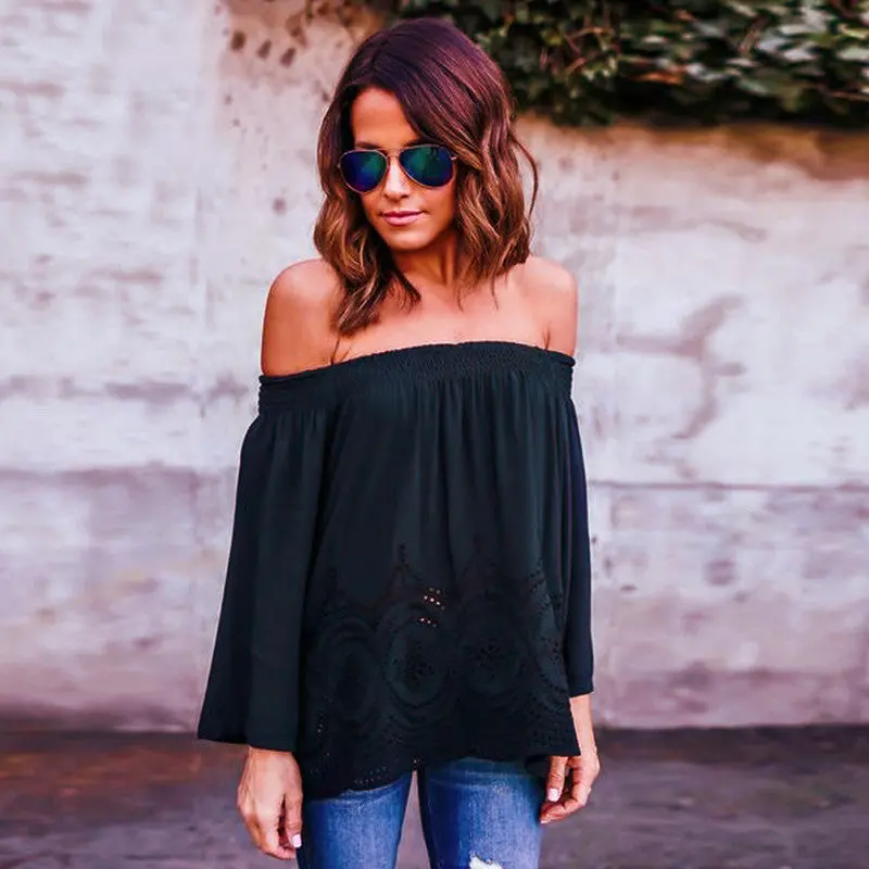 Sexy Off Shoulder Long Women Tops Hollow Out Long Sleeve Shirt Women Women Blouses Blusa Plus Size Blusas Femininas 5